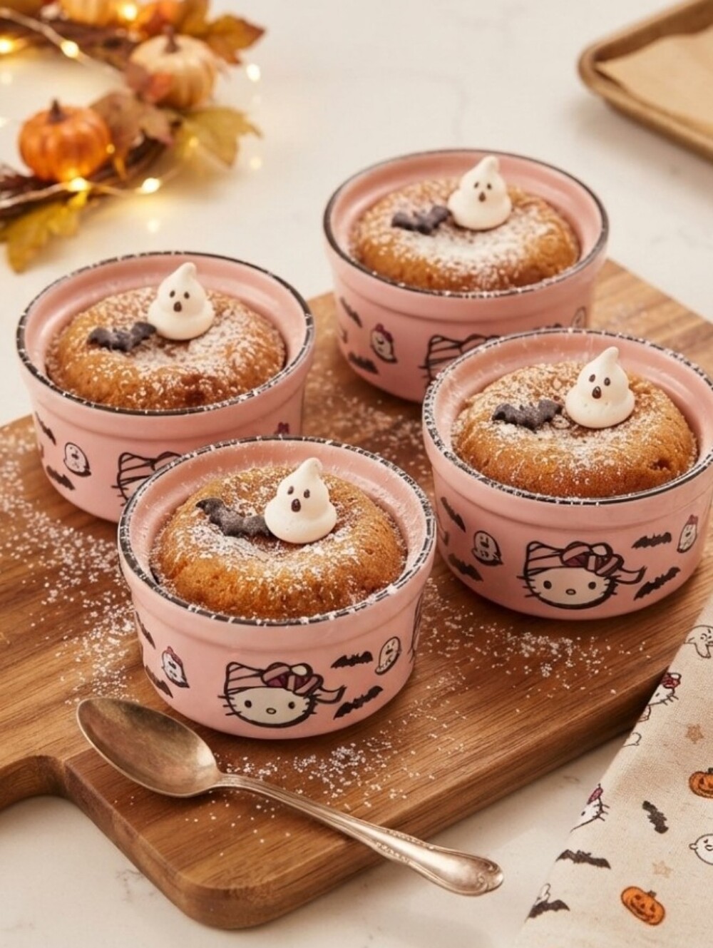🎀4 PC Sanrio Hello Kitty Spooky Pink Ramekins 👻 EUC Bakeware